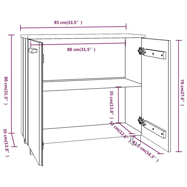 vidaXL Ντουλάπι HAMAR Σκ. Γκρι 85 x 35 x 80 εκ. από Μασίφ Ξύλο Πεύκου