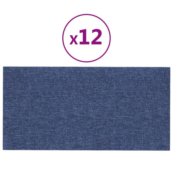 vidaXL Πάνελ Τοίχου 12 τεμ. Μπλε 30 x 15 εκ. 0,54 μ² Υφασμάτινα