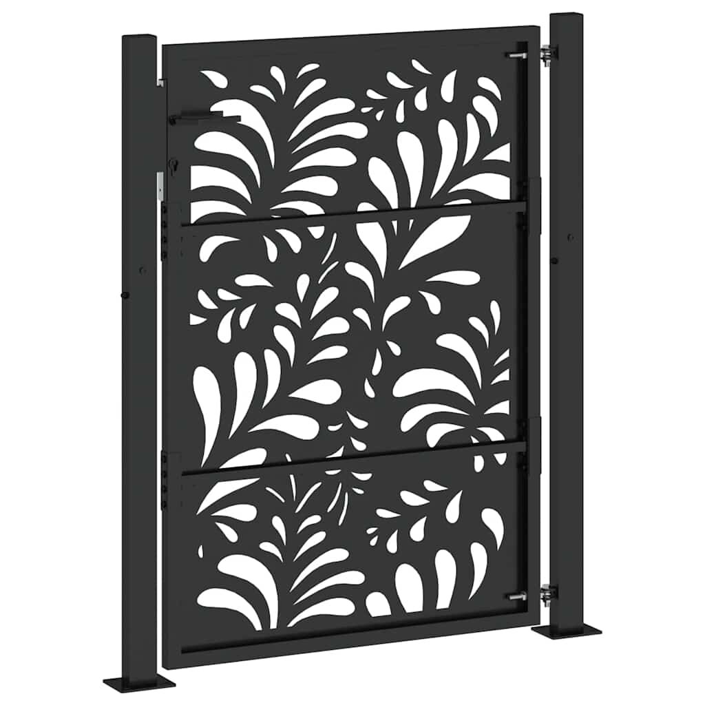 vidaXL Πύλη κήπου Μαύρη 105x130 cm Ατσάλινο σχέδιο κύματος