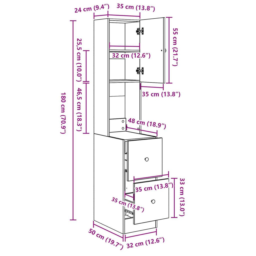 vidaXL Ντουλάπα Κουζίνας Μπεζ 35 x 50 x 180 εκ. Επεξεργασμένο ξύλο