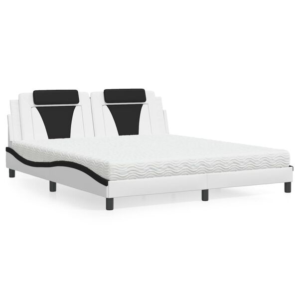 vidaXL Κρεβάτι με Στρώμα Μαύρο/Λευκό 180x200 εκ. από Συνθετικό Δέρμα