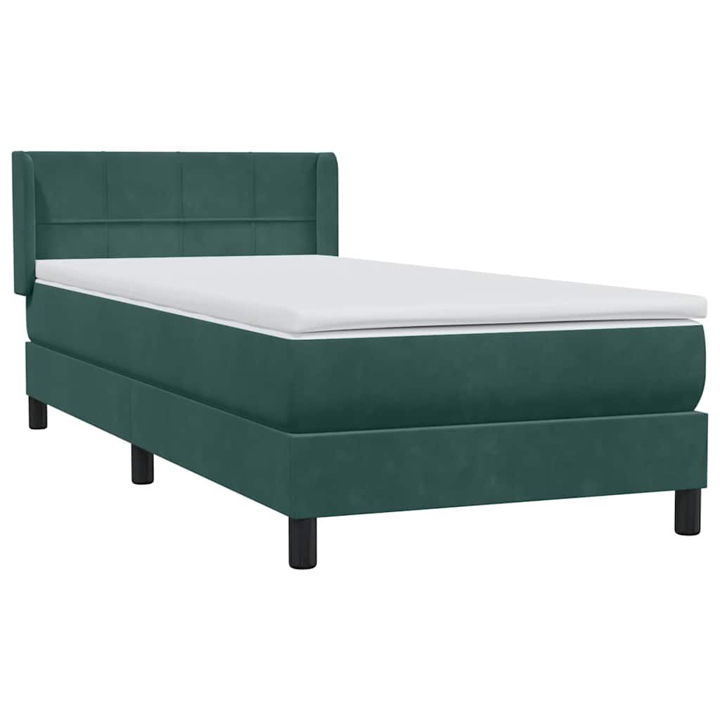 vidaXL Box Spring κρεβάτι με στρώμα σκούρο πράσινο 90x220 cm Velvet