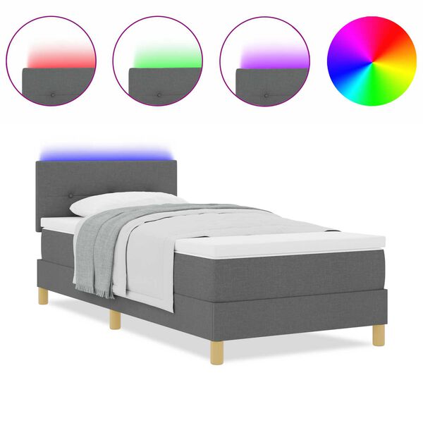 vidaXL Κρεβάτι με Στρώμα & LED Σκούρο Γκρι 80x200 εκ. Ύφασμα