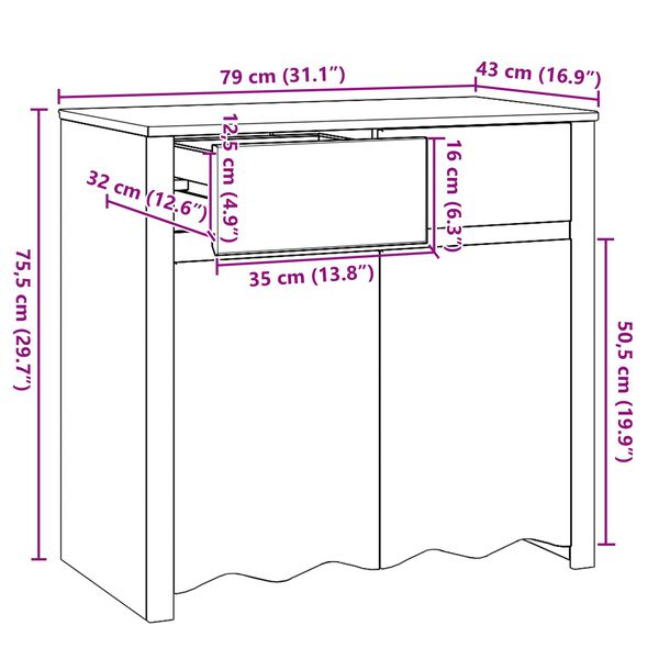 vidaXL Πλαϊνό γραφείο Λευκό 79 x 43 x 75.5 εκ Μασίφ ξύλο πεύκου