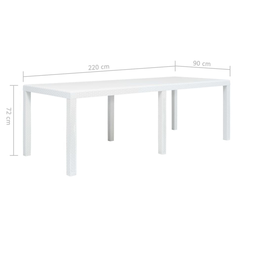 vidaXL Τραπέζι Κήπου Λευκό με Εμφάνιση Ρατάν 220x90x72 εκ. Πλαστικό