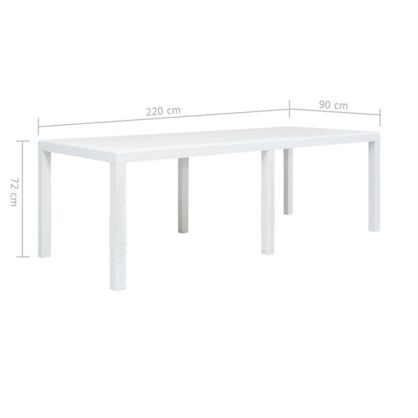 vidaXL Τραπέζι Κήπου Λευκό με Εμφάνιση Ρατάν 220x90x72 εκ. Πλαστικό