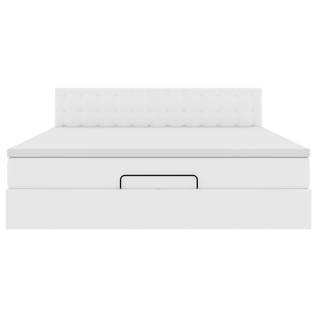 vidaXL Οθωμανικό κρεβάτι με στρώματα & LEDs Καθαρό λευκό Faux Leather