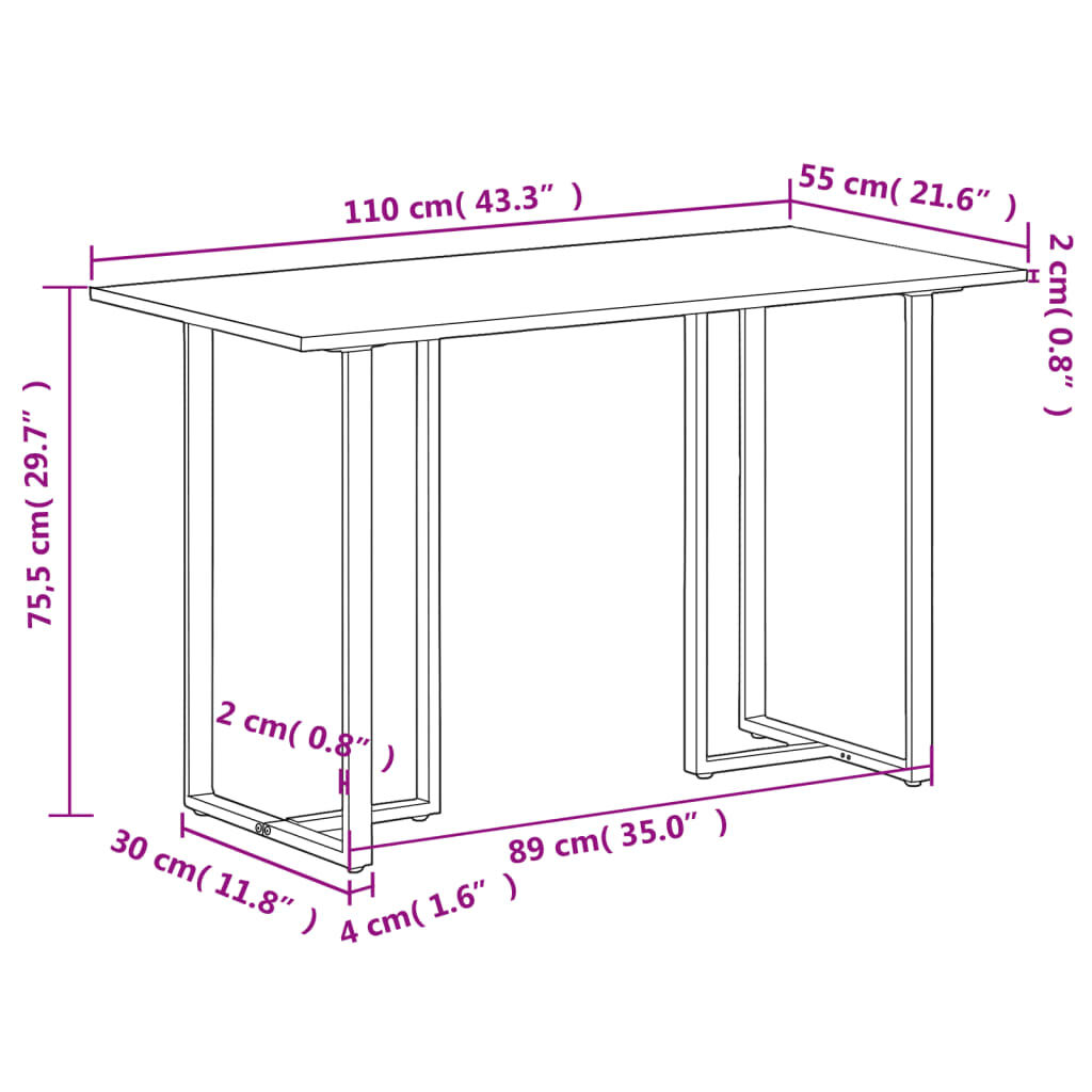 vidaXL Τραπεζαρία 110 x 55 x 75,5 εκ. από Μασίφ Ξύλο Μάνγκο