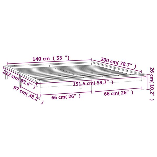 vidaXL Πλαίσιο Κρεβατιού με LED 140 x 200 εκ. από Μασίφ Ξύλο