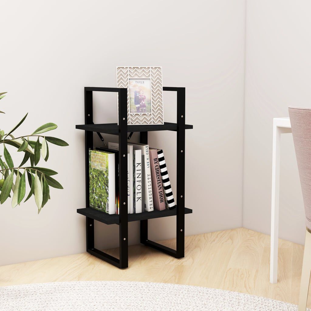 vidaXL Βιβλιοθήκη με 2 Ράφια Μαύρη 40x30x70 εκ. από Μασίφ Ξύλο Πεύκου