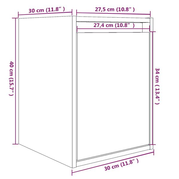 vidaXL Ντουλάπια Τοίχου 2 τεμ. Μαύρα 30x30x40 εκ. Μασίφ Ξύλο Πεύκου