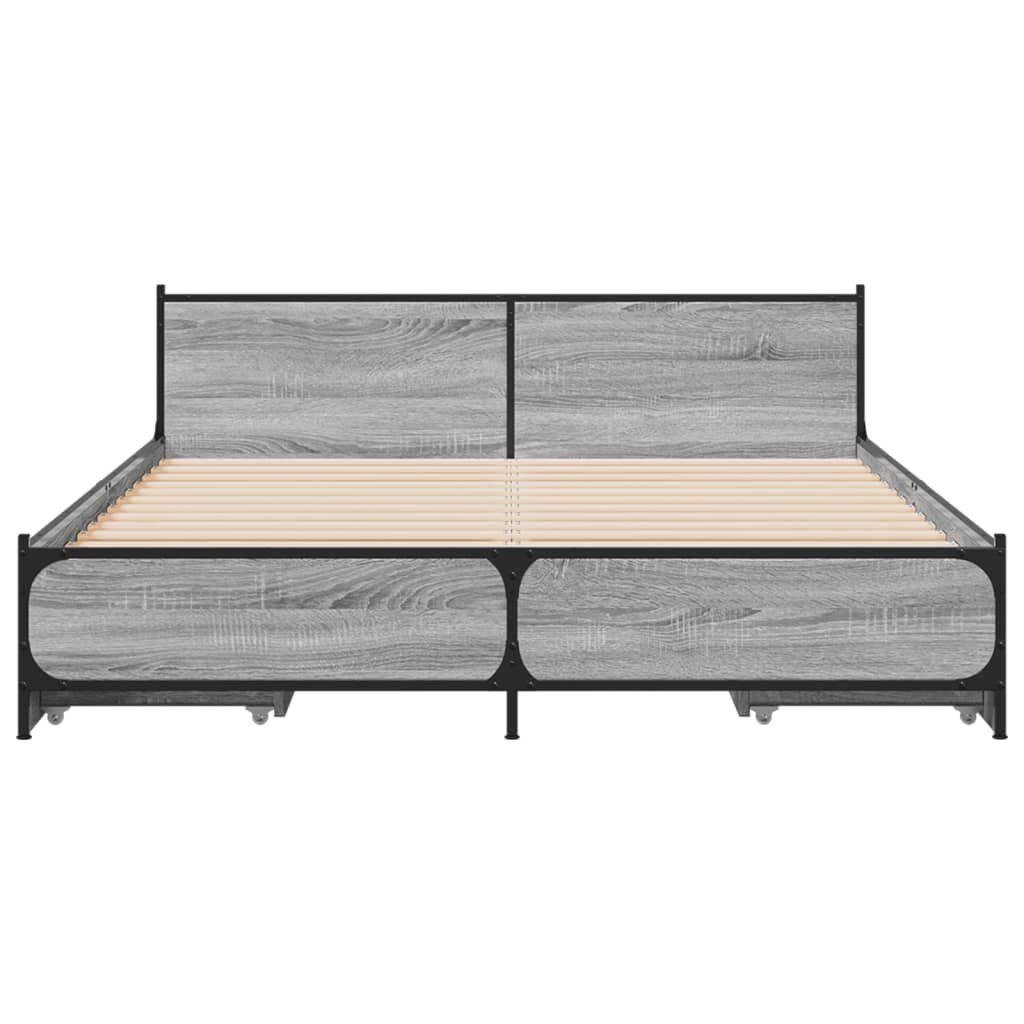vidaXL Πλαίσιο Κρεβατιού με συρτάρια Γκρι sonoma 135x190εκ. Επεξ. Ξύλο