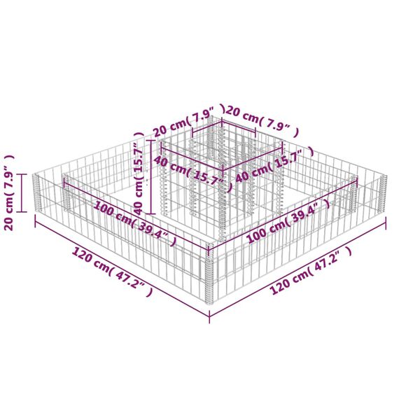 vidaXL Συρματοκιβώτιο Γλάστρα 120 x 120 x 20 εκ. Γαλβανισμένος Χάλυβας