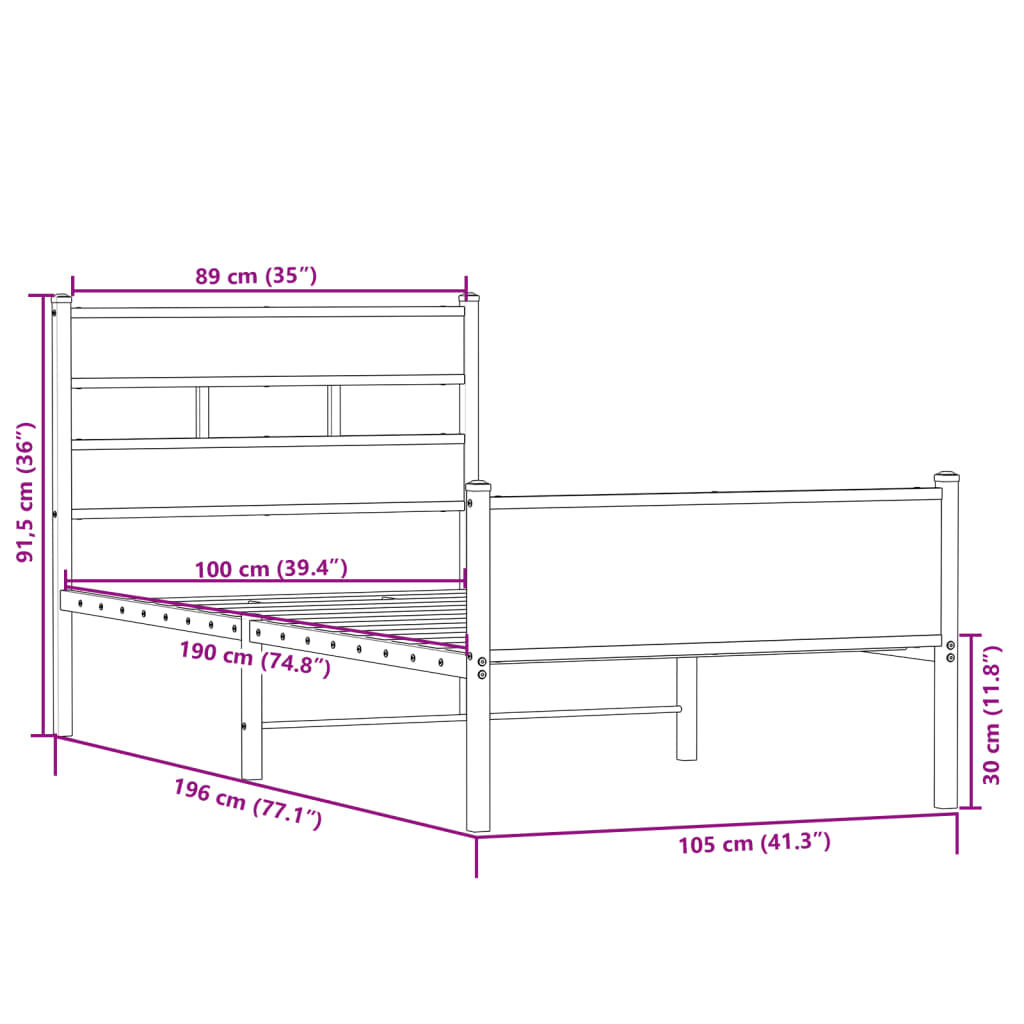 vidaXL Πλαίσιο Κρεβατιού Χωρ. Στρώμα Sonoma Δρυς 100x190 εκ Επ. Ξύλο