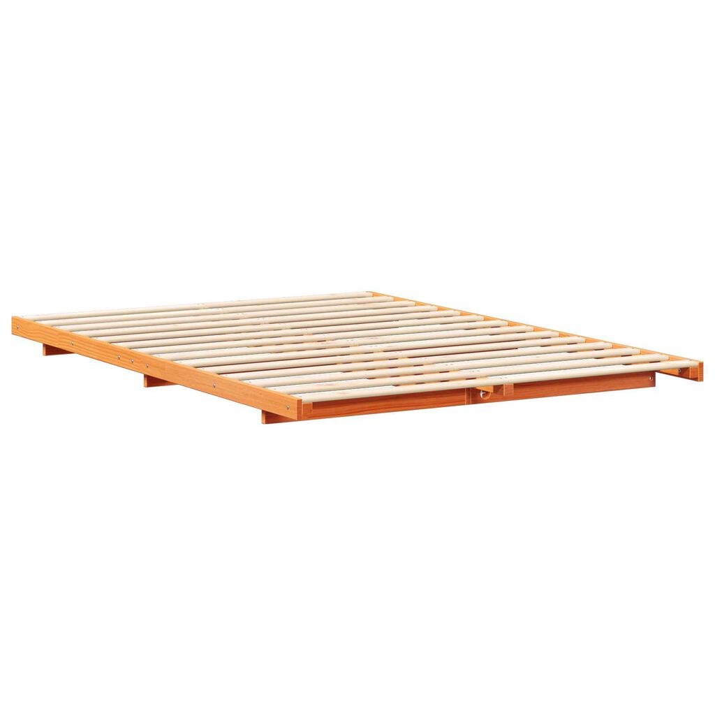 vidaXL Κρεβάτι δαπέδου Καφέ κεριού 160 x 220 cm Μασίφ ξύλο πεύκου