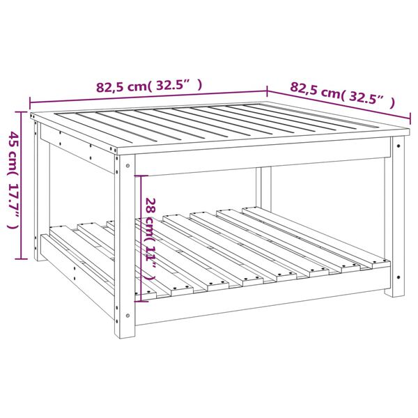 vidaXL Τραπέζι Κήπου Μαύρο 82,5x82,5x45 εκ. από Μασίφ Ξύλο Πεύκου