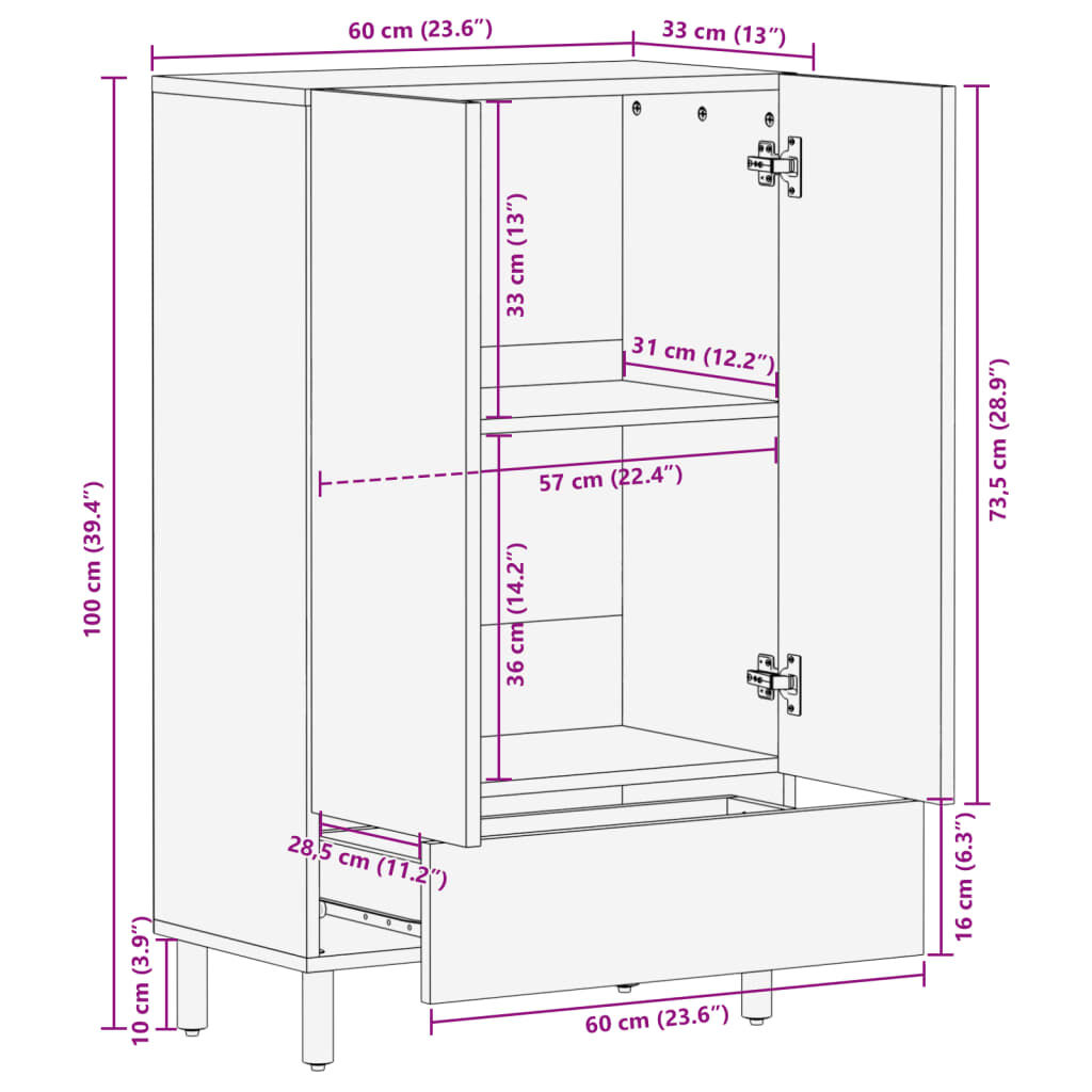 vidaXL Ντουλάπι Μαύρο 60 x 33 x 110 εκ. από Επεξεργασμένο Ξύλο