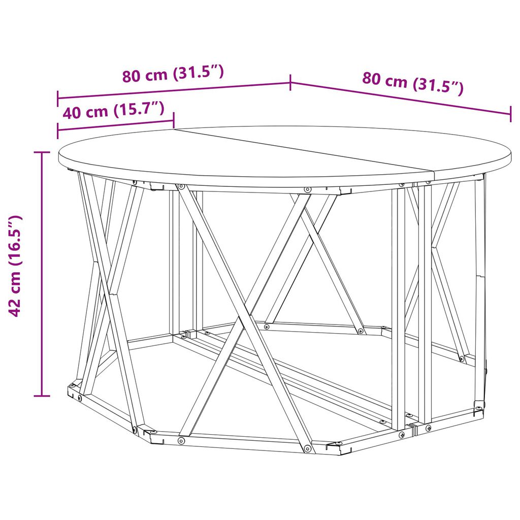 vidaXL Τραπέζι καφέ Μαύρο Δρυς 80x80x42 εκ. από επεξεργασμένο ξύλο