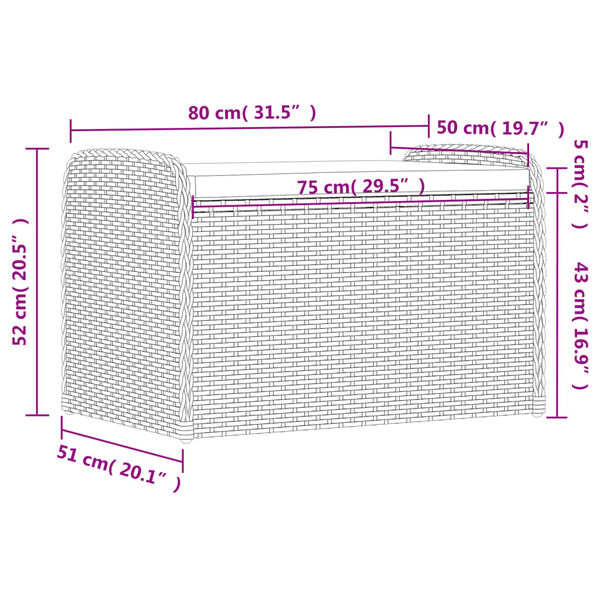 vidaXL Παγκάκι Αποθήκευσης Καφέ 80x51x52 εκ. Συνθετικό Ρατάν Μαξιλάρι