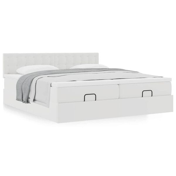 vidaXL Οθωμανικό κρεβάτι με στρώματα Λευκό 180x200cm Faux Leather