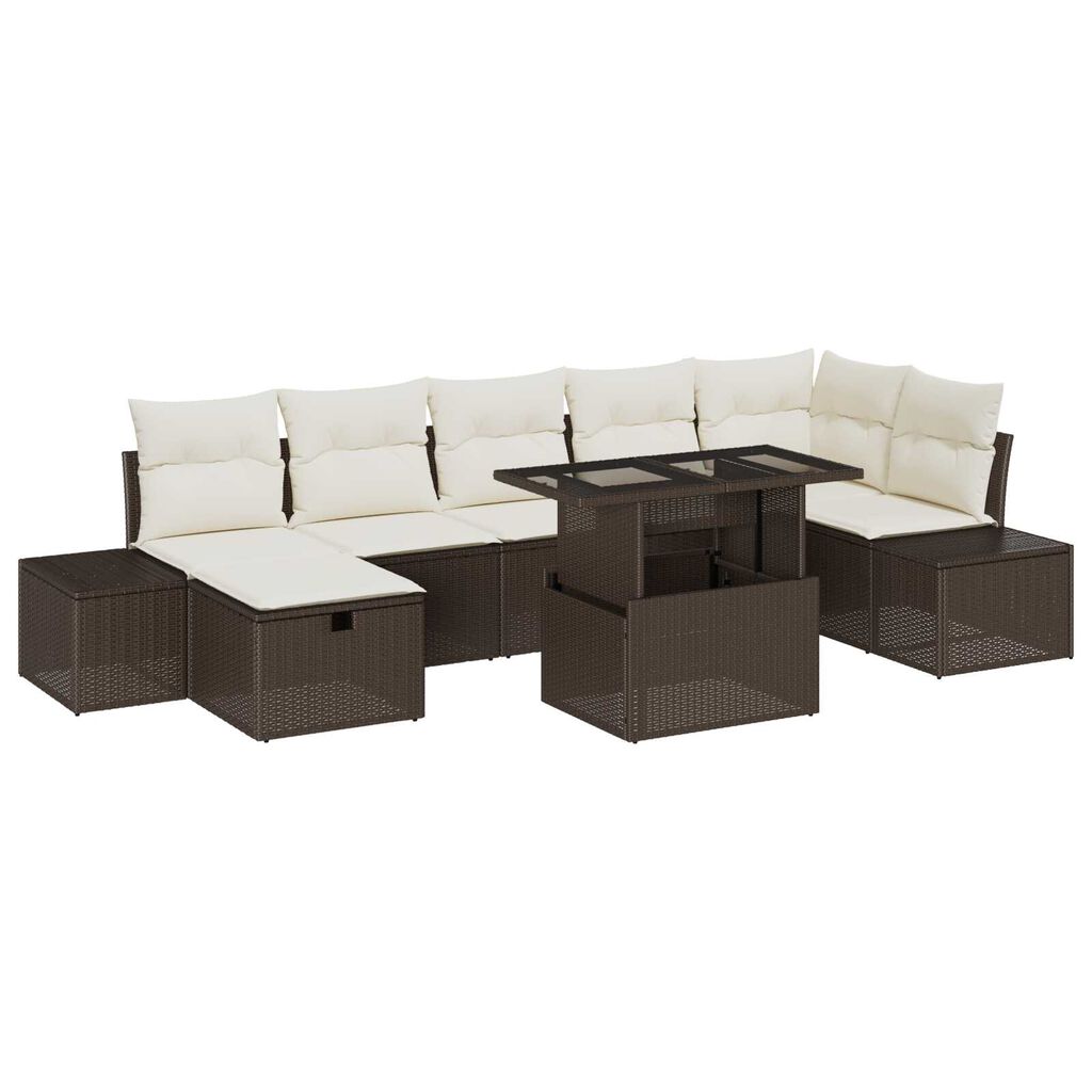 vidaXL Σετ Καναπέ Κήπου με μαξιλάρι 8 pcs Καφέ Πολυ ράταν