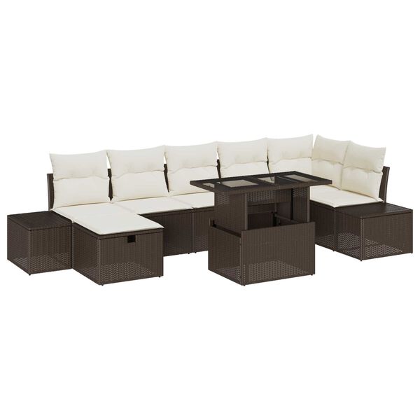 vidaXL Σετ Καναπέ Κήπου με μαξιλάρι 8 pcs Καφέ Πολυ ράταν