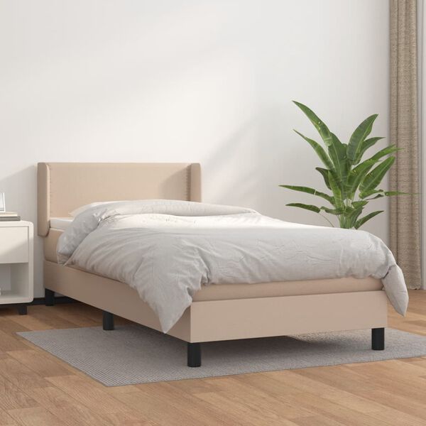 vidaXL Κρεβάτι Boxspring με Στρώμα Καπουτσίνο 80x200 εκ. Συνθ. Δέρμα