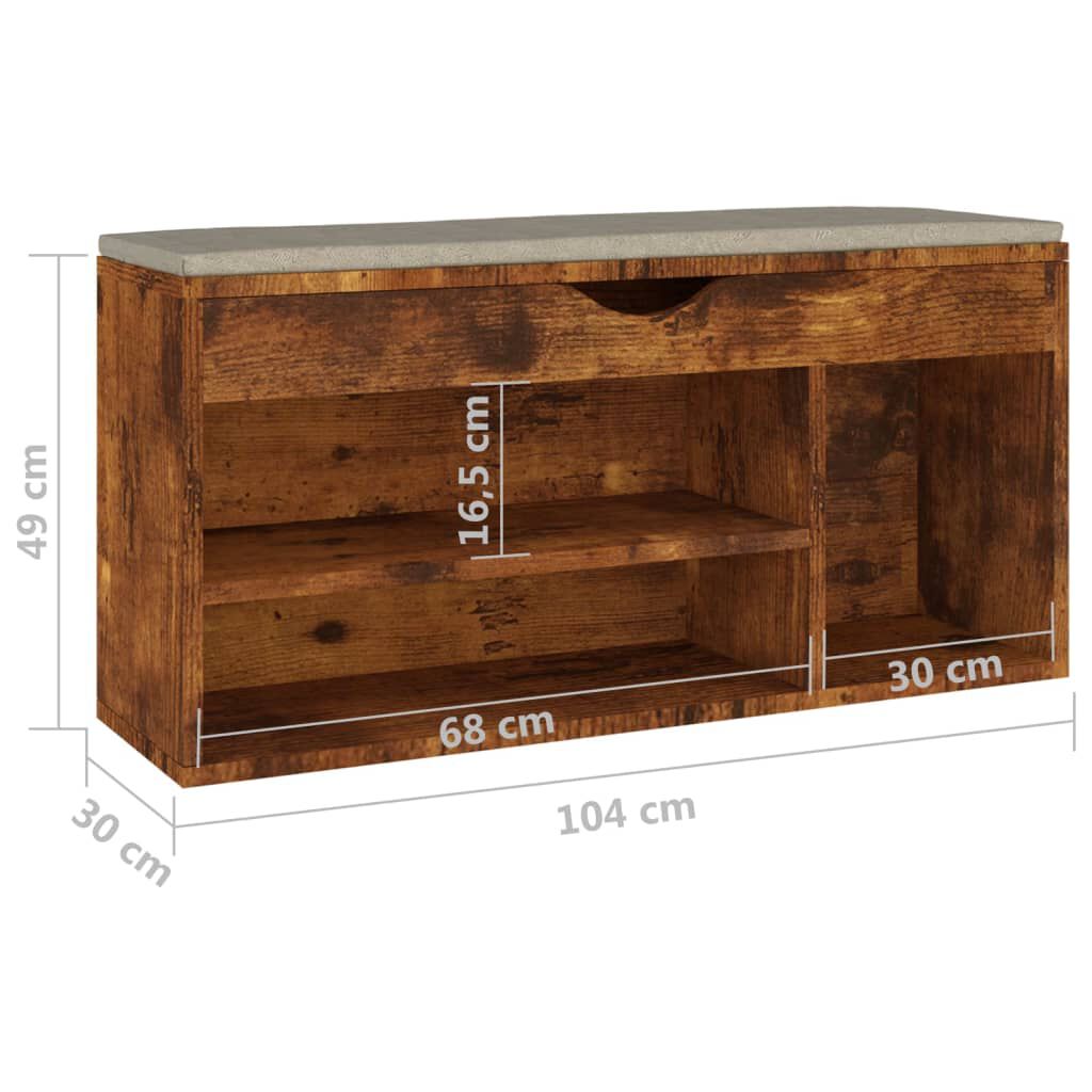 vidaXL Παπουτσοθήκη Καπνιστή Δρυς 104 x 30 x 49εκ. Επεξ. Ξύλο Μαξιλάρι