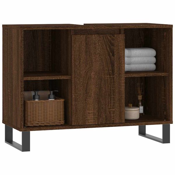 vidaXL Ντουλάπι Μπάνιου Καφέ Δρυς 80 x 33 x 60 εκ. Επεξεργασμένο Ξύλο