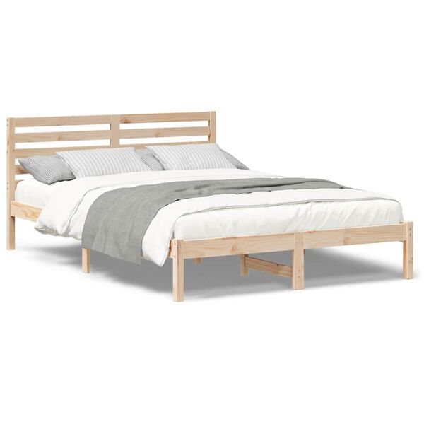 vidaXL Σκελετός Κρεβατιού Καφέ 140 x 220 cm Μασίφ ξύλο πεύκου