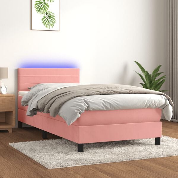 vidaXL &Kappa;&rho;&epsilon;&beta;ά&tau;&iota; Boxspring &mu;&epsilon; &Sigma;&tau;&rho;ώ&mu;&alpha; & LED &Rho;&omicron;&zeta; 90x200 &epsilon;&kappa;. &Beta;&epsilon;&lambda;&omicron;ύ&delta;&iota;&nu;&omicron;