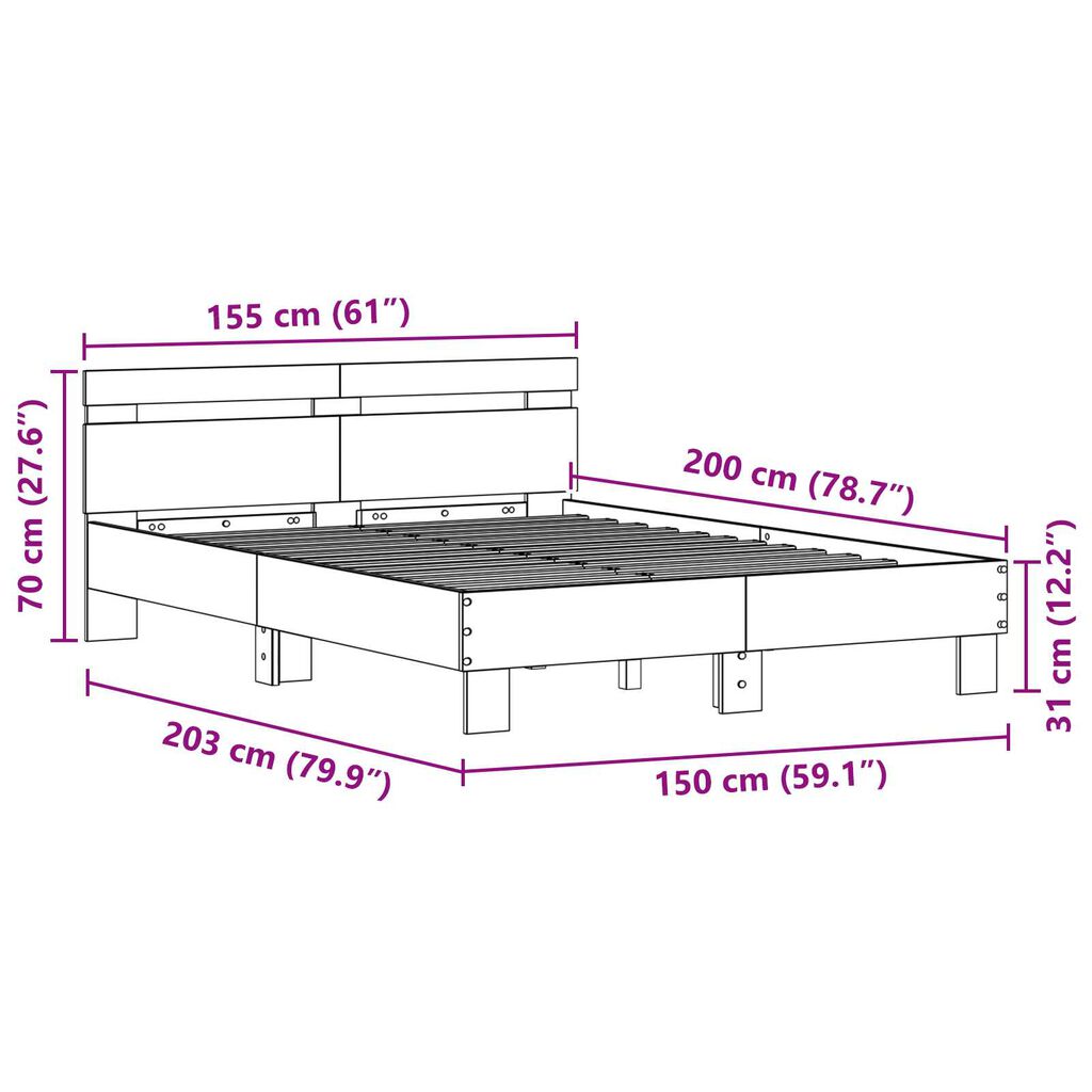vidaXL Ξύλινο Κρεβάτι Ανακυκλωμένο Ξύλο 150 x 200 εκ. Ανθεκτικό