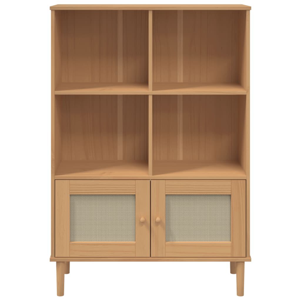 vidaXL Βιβλιοθήκη SENJA Καφέ/Όψη Ρατάν 90x35x130 εκ Μασίφ Ξύλο Πεύκου