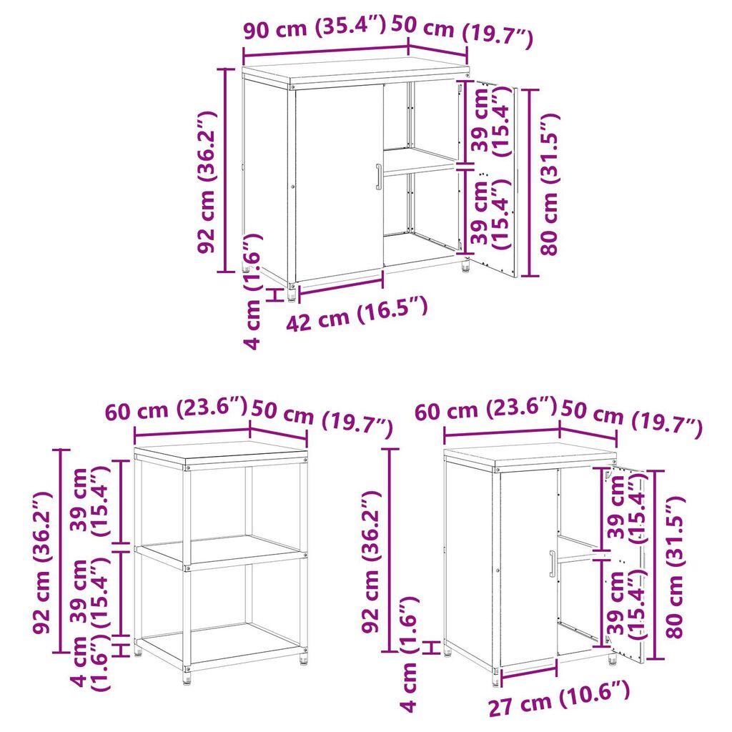 vidaXL Σετ Αποθήκευσης Κουζίνας 3 pcs Ελιά Πράσινη 210 x 50 x 92 εκ