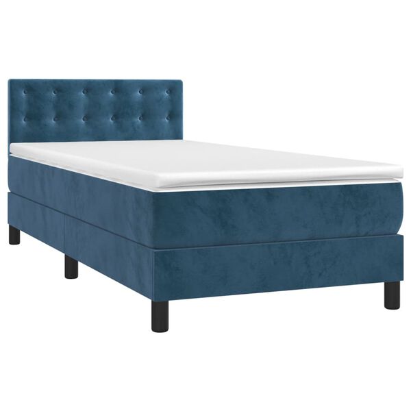 vidaXL Κρεβάτι Boxspring με Στρώμα Σκούρο Μπλε 100x200 εκ. Βελούδινο