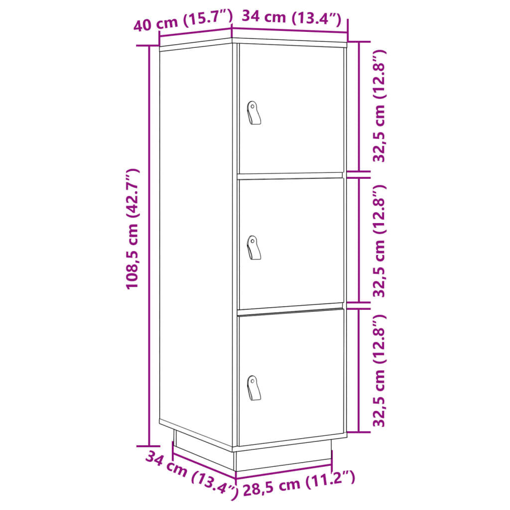 vidaXL Ντουλάπι Ψηλό Γκρι 34 x 40 x 108,5 εκ. από Μασίφ Ξύλο Πεύκου