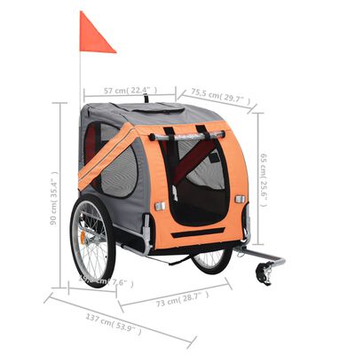 vidaXL Τρέιλερ Ποδηλάτου Μεταφοράς Σκύλων Πορτοκαλί / Γκρι