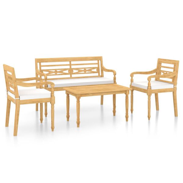 vidaXL Σαλόνι Κήπου Σετ 4 Τεμαχίων Μασίφ Ξύλο Teak με Μαξιλάρια