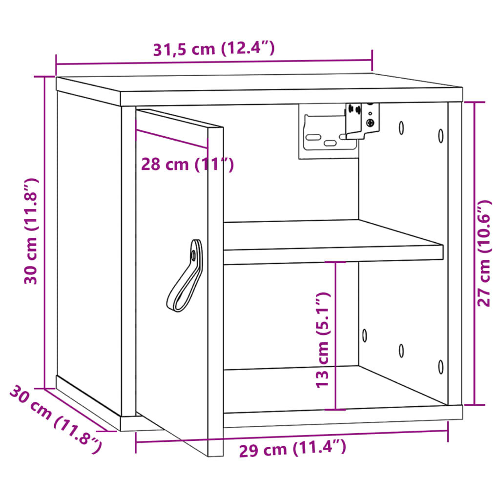 vidaXL Ντουλάπι Τοίχου Καφέ Μελί 31,5x30x30 εκ. από Μασίφ Ξύλο Πεύκου