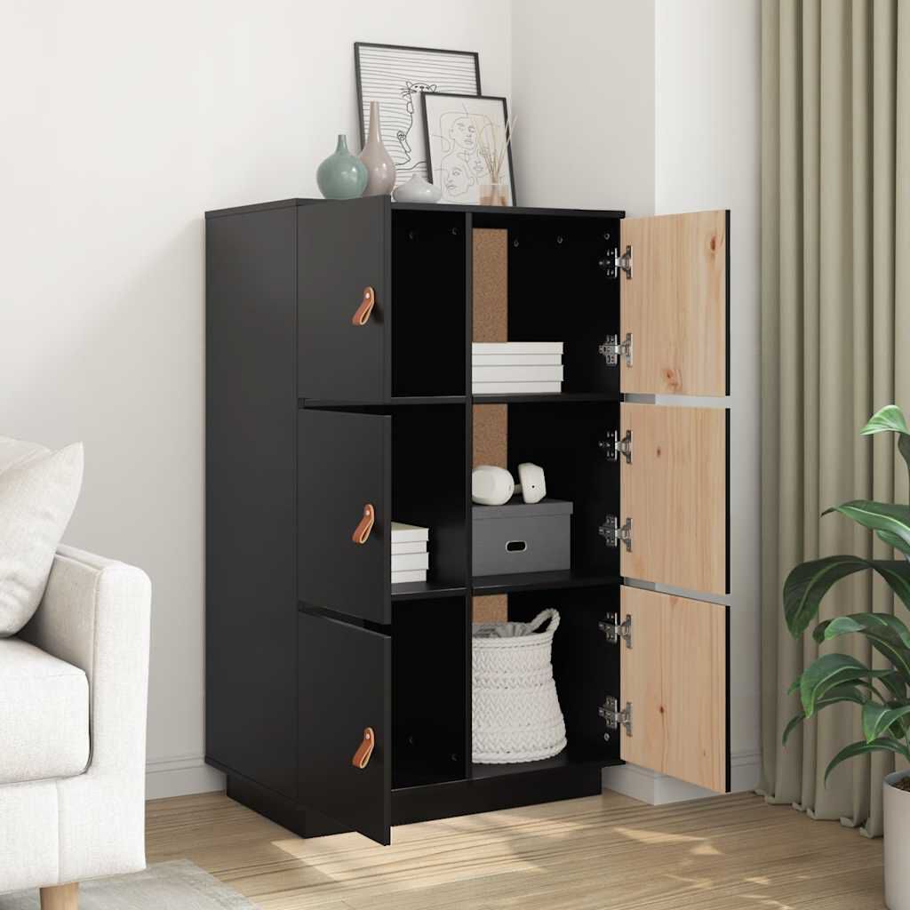 vidaXL Ντουλάπι Ψηλό Μαύρο 67x40x108,5 εκ. από Μασίφ Ξύλο Πεύκου