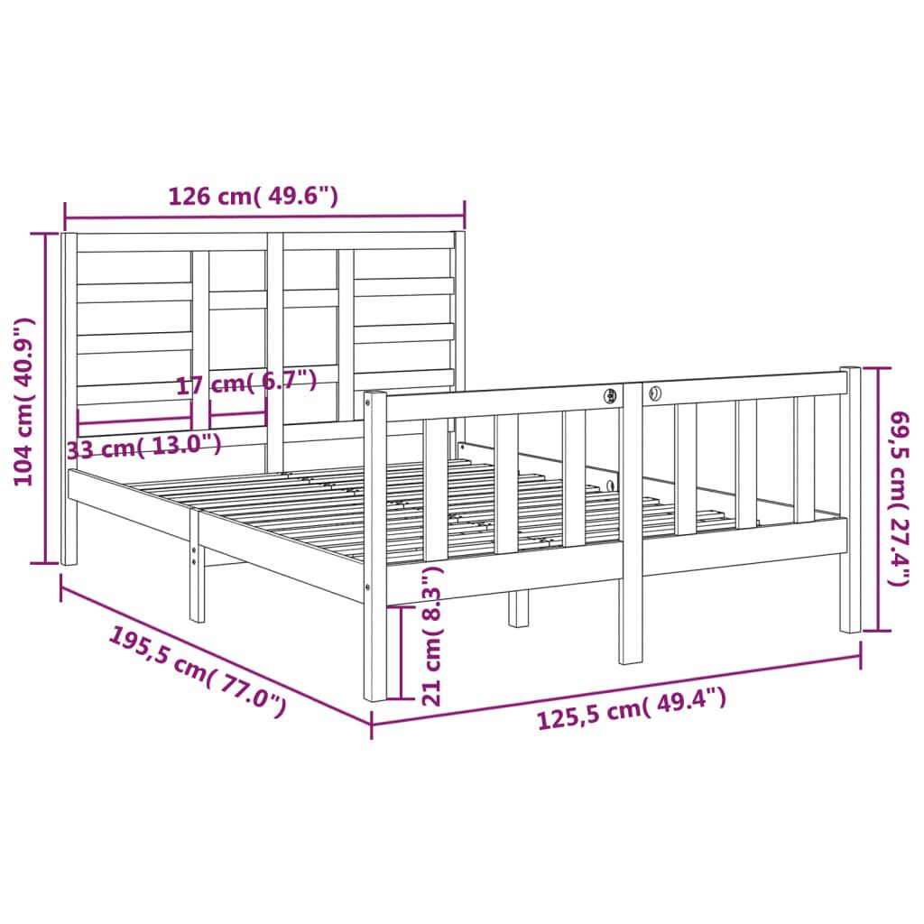 vidaXL Πλαίσιο Κρεβατιού 120 x 190 εκ. από Μασίφ Ξύλο Small Double