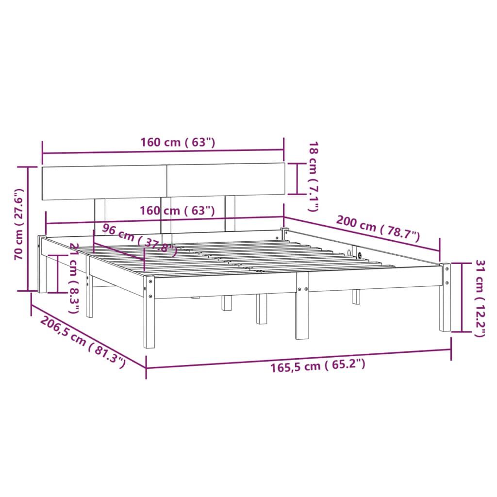vidaXL Πλαίσιο Κρεβατιού Λευκό 160 x 200 εκ. από Μασίφ Ξύλο Πεύκου