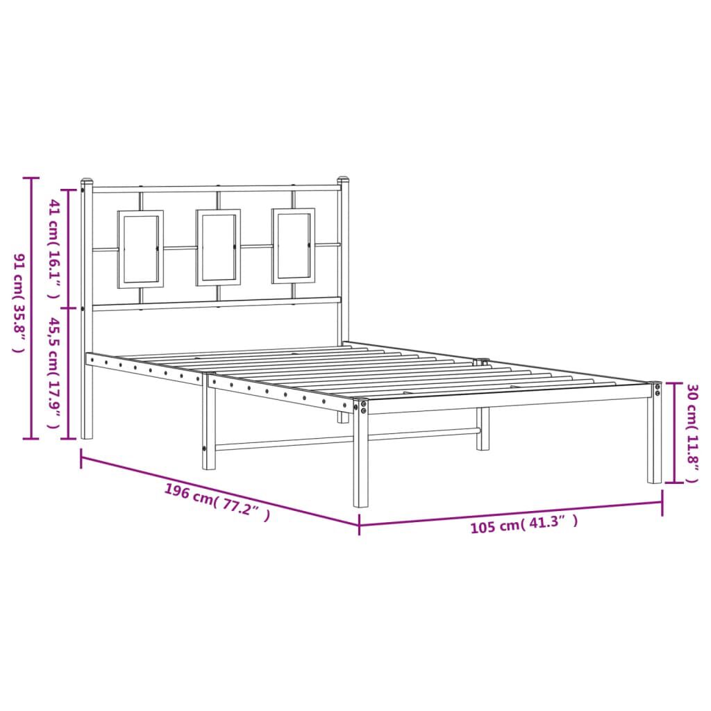vidaXL Πλαίσιο Κρεβατιού με Κεφαλάρι Μαύρο 100 x 190 εκ. Μεταλλικό