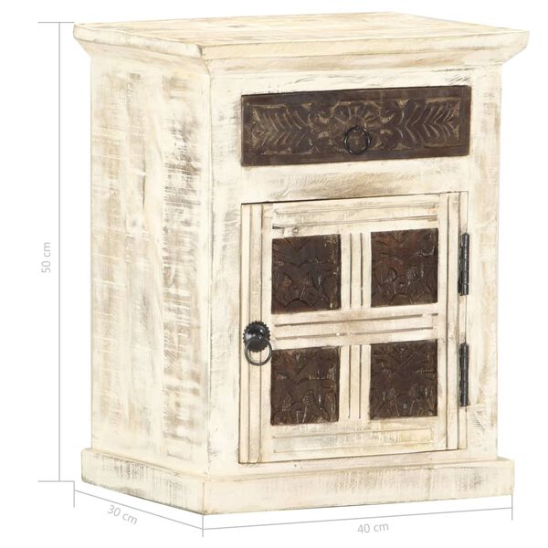 vidaXL Κομοδίνο Λευκό 40x30x50 εκ. από Μασίφ Ξύλο Μάνγκο