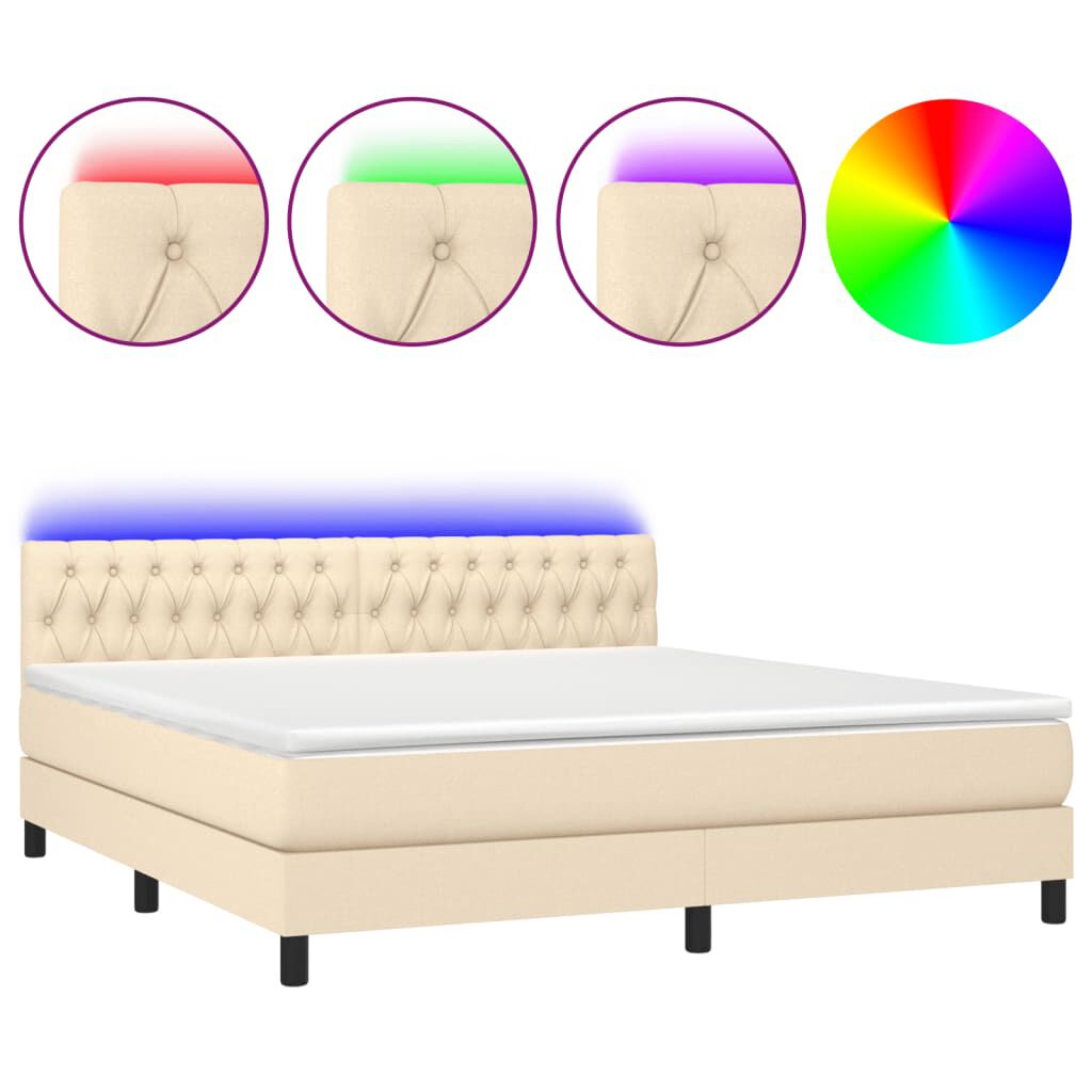 vidaXL Κρεβάτι Boxspring με Στρώμα & LED Κρεμ 160x200 εκ. Υφασμάτινο