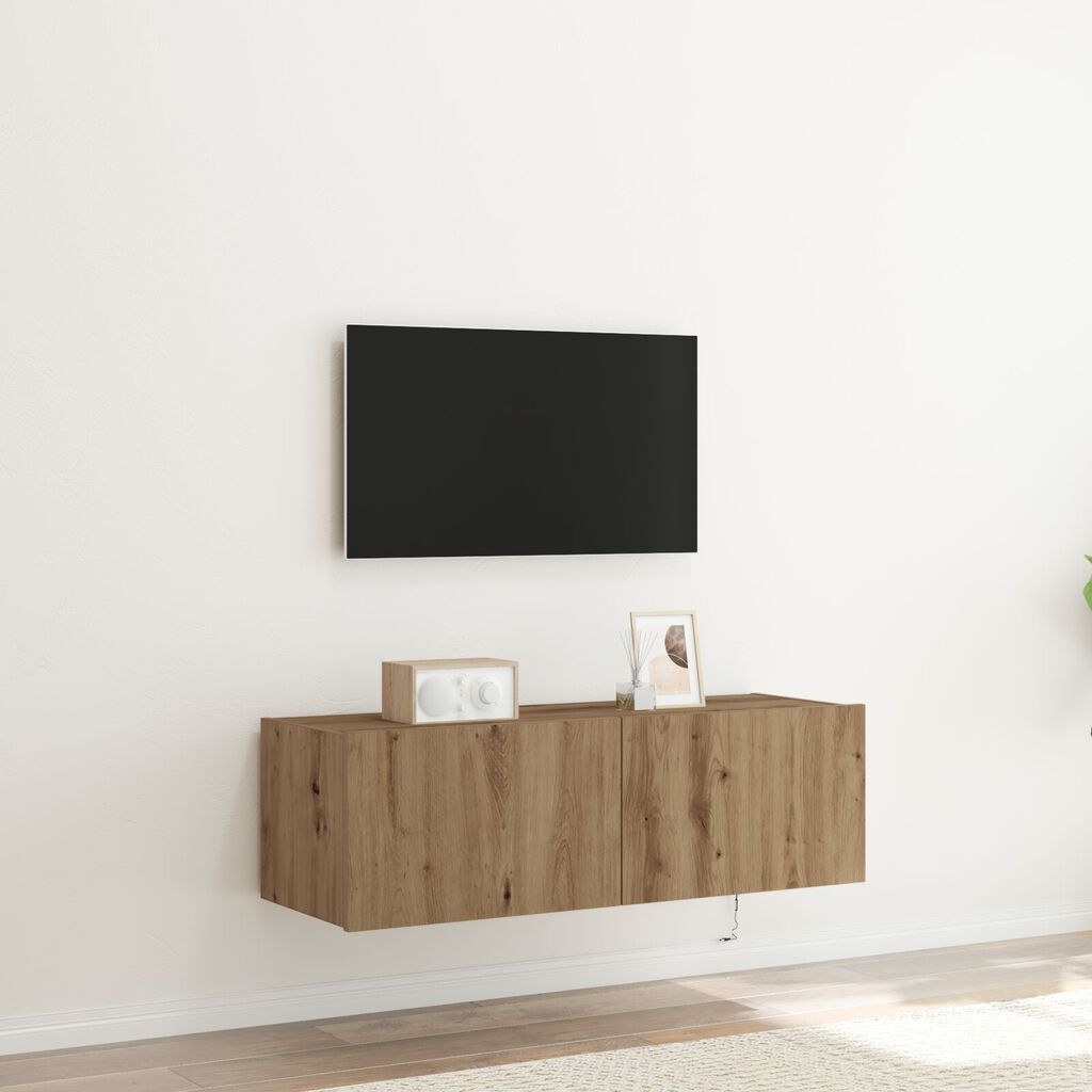vidaXL Ντουλάπι τοίχου για τηλεόραση με LED φωτισμό από καστανό δρυ 100x35x31 εκ.