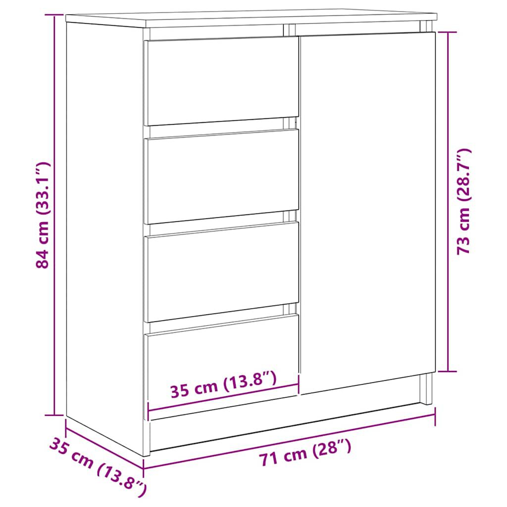 vidaXL Συρταριέρα με Συρτάρια Λευκή 71x35x84 εκ. από Επεξ. Ξύλο