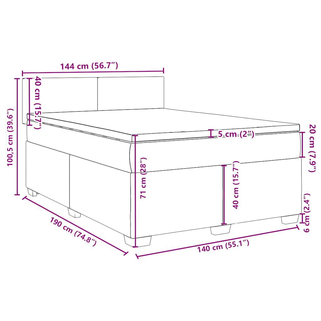 vidaXL Κρεβάτι Boxspring με Στρώμα Μπλε 140x190 εκ. Βελούδινο
