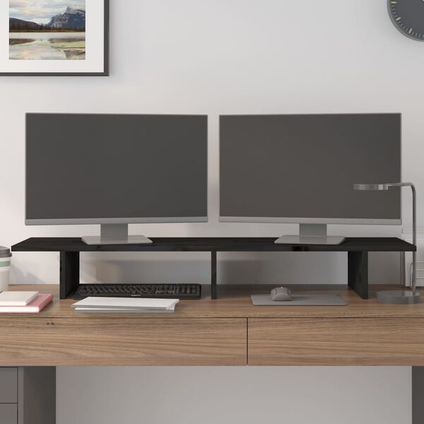vidaXL Βάση Οθόνης Μαύρη 100x27x15 εκ. από Μασίφ Ξύλο Πεύκου