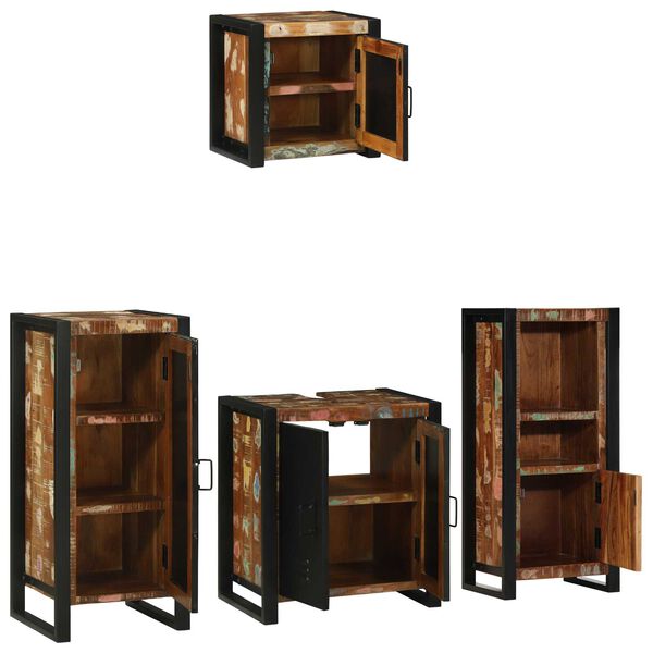 vidaXL Σετ Επίπλων Μπάνιου 4 pcs Πολύχρωμο Στερεό ανακτημένο ξύλο